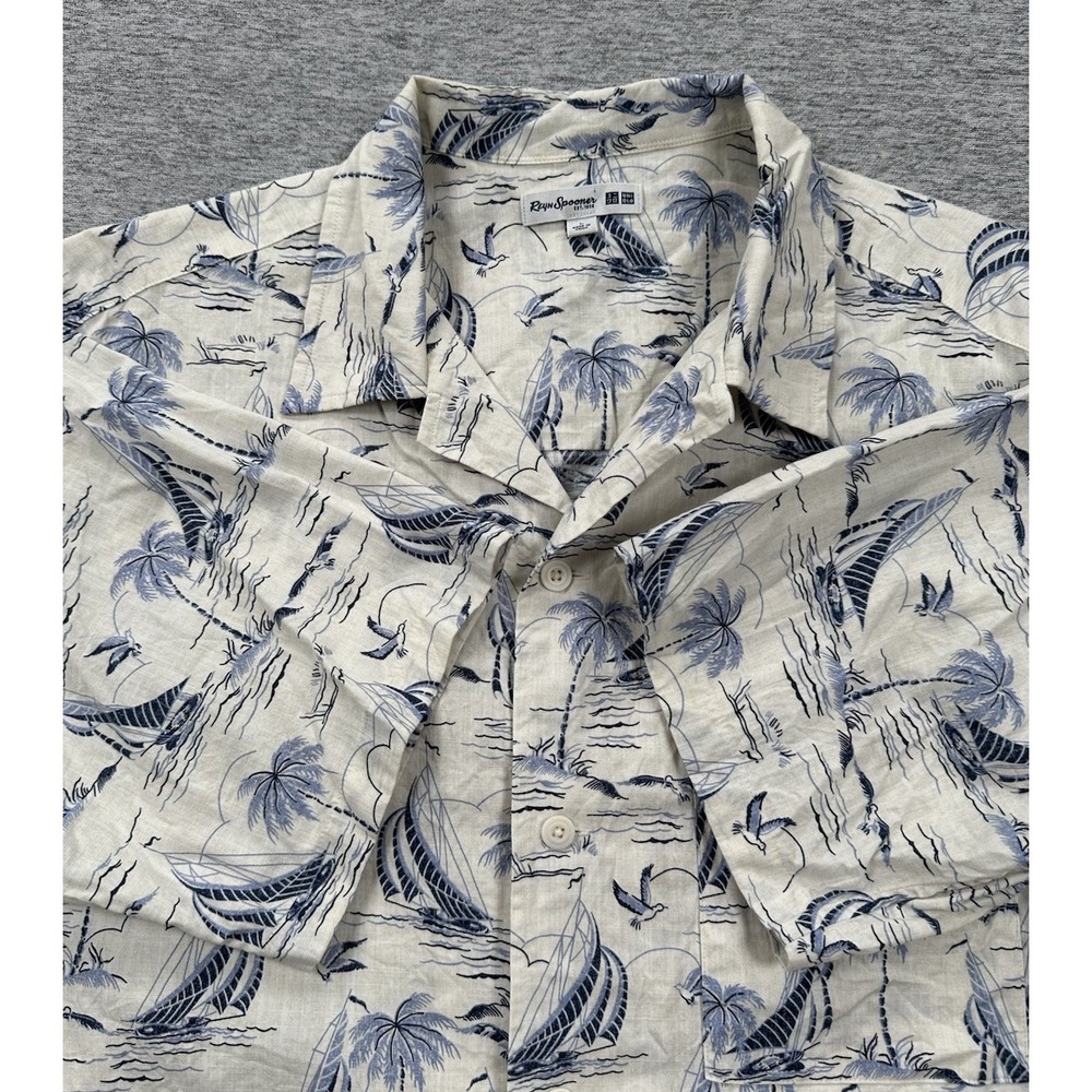 Reyn Spooner Uniqlo Hawaiian Shirt Mens Large Boat Palm Short Sleeve Button Camp